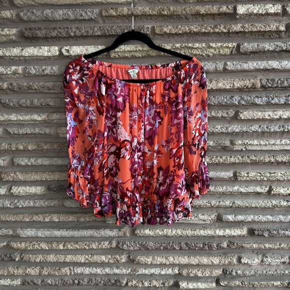 Lucky Brand Pink Red Floral Off Shoulder Flowy Peasant Top Size Medium - Picture 8 of 8